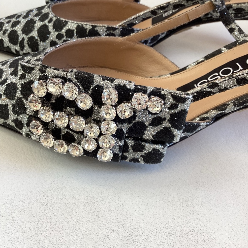 Sergio Rossi Metallic Silver/Black Leopard Pointed Kiten Heel Slingback Pump 6.5 - Picture 4 of 9